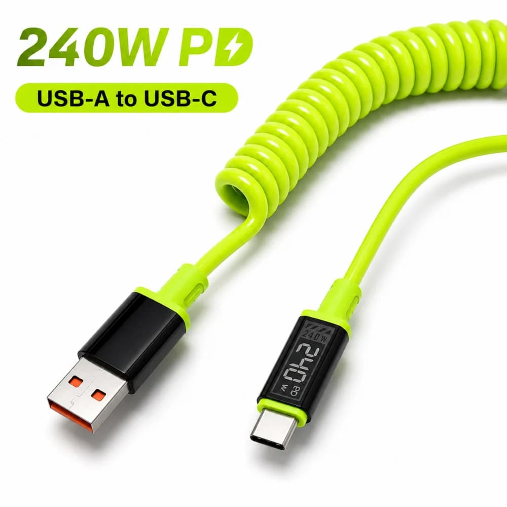 240W USB Type C Spring Telescopic Quick Charger Wire Spring USB PD to PD Cable Quick Data Cable for iPhone HUAWEI Samsung Xiaomi