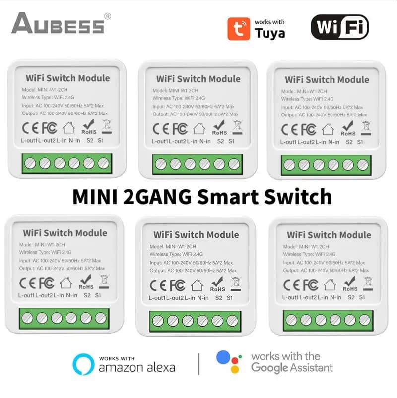 Tuya WIFI FAI FROM YOU MINI-W1-2CH Smart Switch Module 2Gang 2 Vie Remote Control Light Switches Via Alexa Google Home Alice Intelligent Life