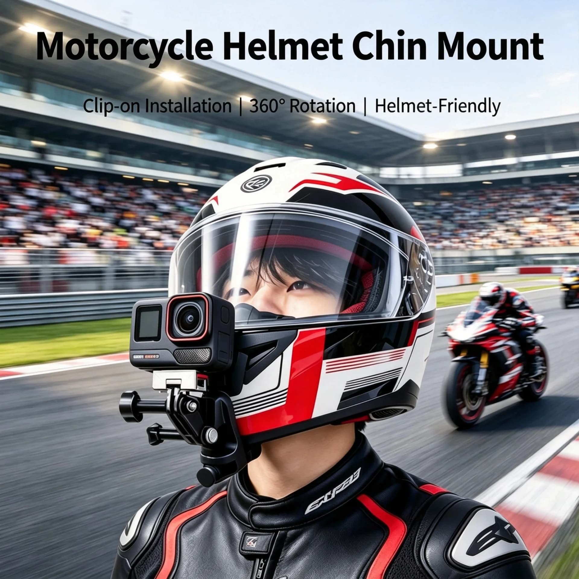Motorcycle Helmet Chin Mount 360° Rotation Action Camera Bracket for GoPro Insta360 DJI Action Shadowstone Apepro X4Air X5