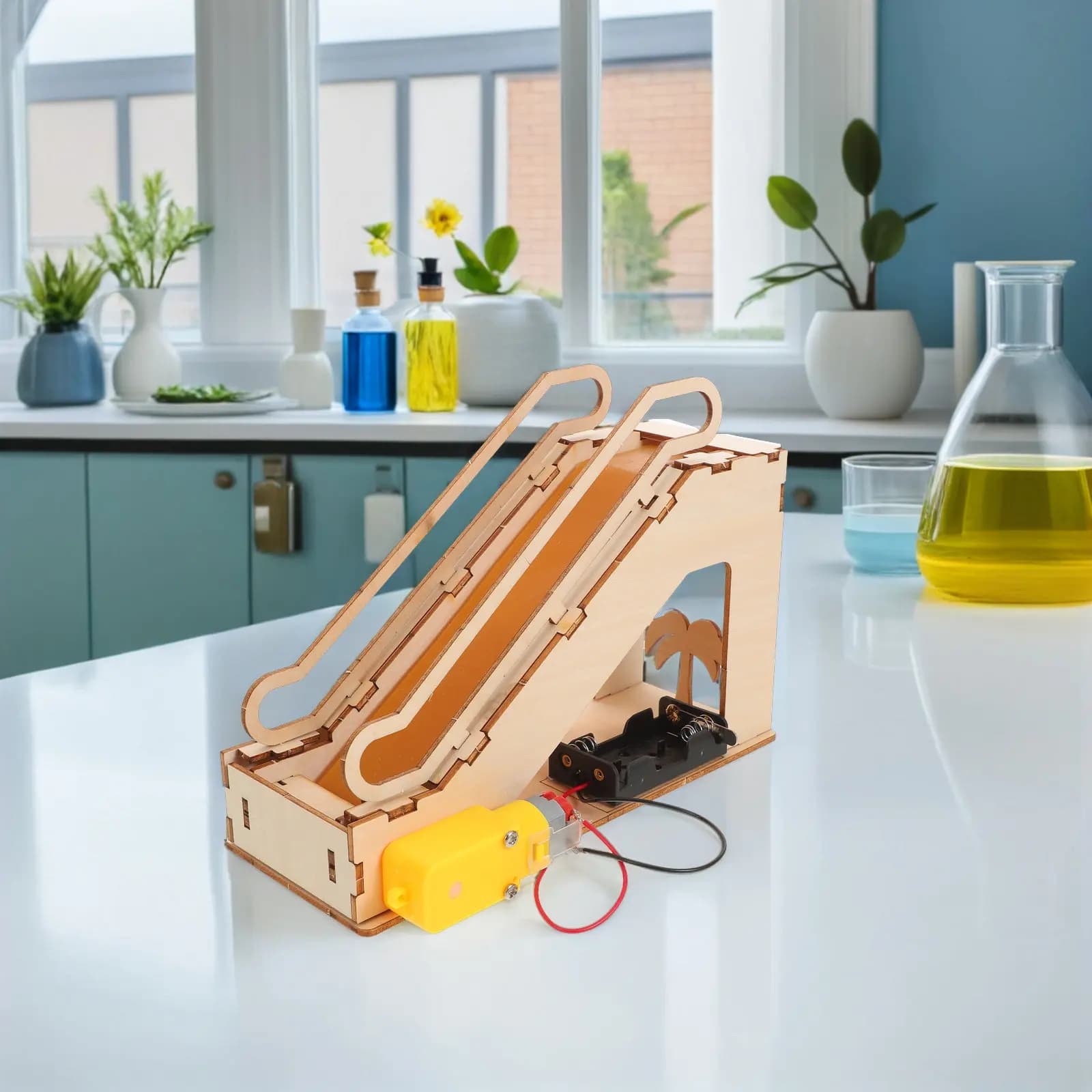 Kit Fai-da-Te per Montaggio di Scala Mobile Elettrica, Progetto Educativo Scientifico con Componenti in Legno per l'Apprendimento dell'Ingegneria e della Scienza