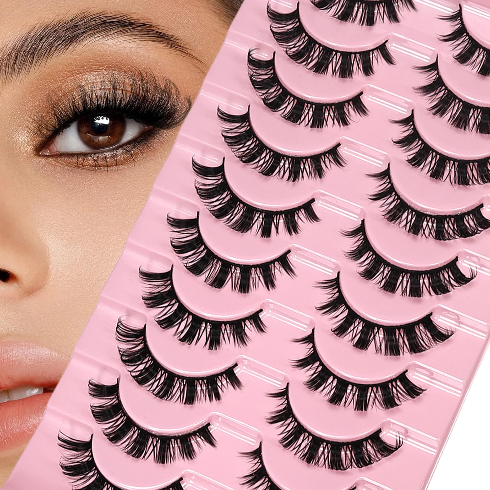 10 Paia di Ciglia Finte Russe Voluminose e Soffici, Ciglia di Striscia Ibride in Finto Visone with DD Deep Curve for a Casual and Selfie Look
