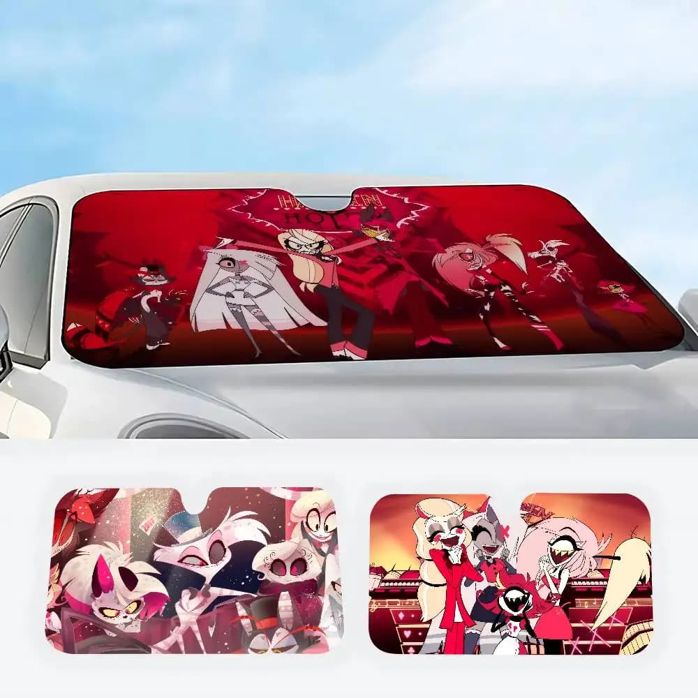 Parasole per Auto con Immagine Personalizzata dell'Anime Popolare H-Hotel H-Hazbin, Protezione dai Raggi UV, Visiera Parasole per Auto