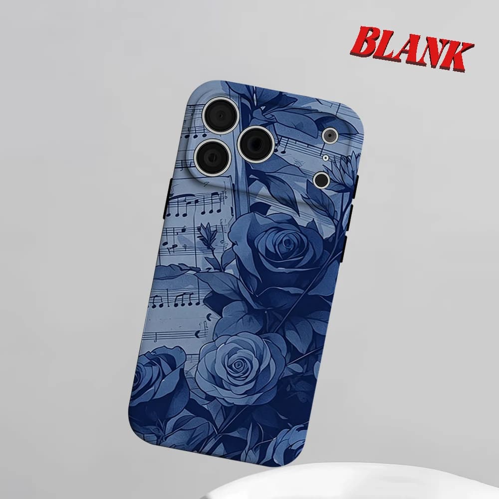 Music Blue Rose 2-in-1 Phone Case For iPhone 17 16 15 14 13 Pro Max Air 16e INS Flower Hard PC Bumper Cover Coque