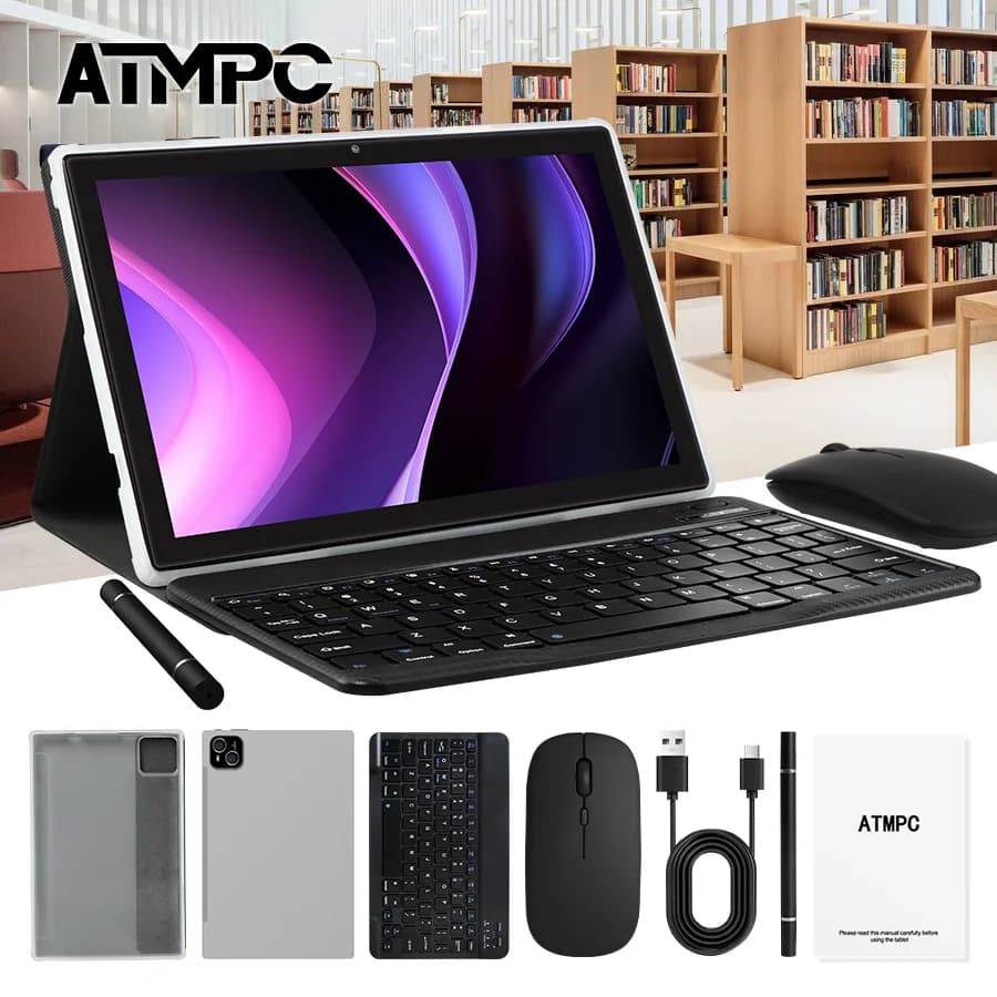 ATMPC Android 14, da 10,1 pollici, 12 GB di RAM, 128 GB di ROM, Octa-Core, BT 5.4, WIFI 6, con tastiera, mouse, custodia, stilo 2 in 1 Tablet PC