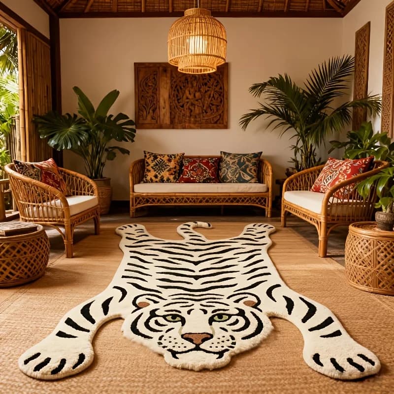 Tappeto VIKAMA White Tiger isolante, che mantiene il calore, antiscivolo, per divano e tavolino, tappeto da comodino per la decorazione della casa e della camera da letto