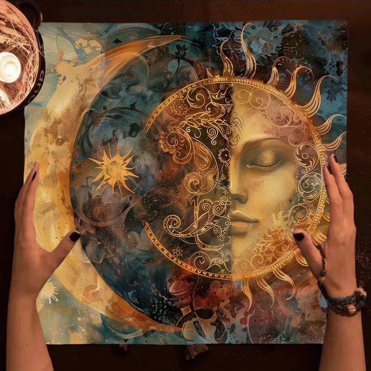Tovaglia per tarocchi imperfetto sole e luna, tovaglia per altare, per tavolo da divinazione, copertura Wicca, tappetino per tarocchi, tappetino per tarocchi, decorazioni per la casa