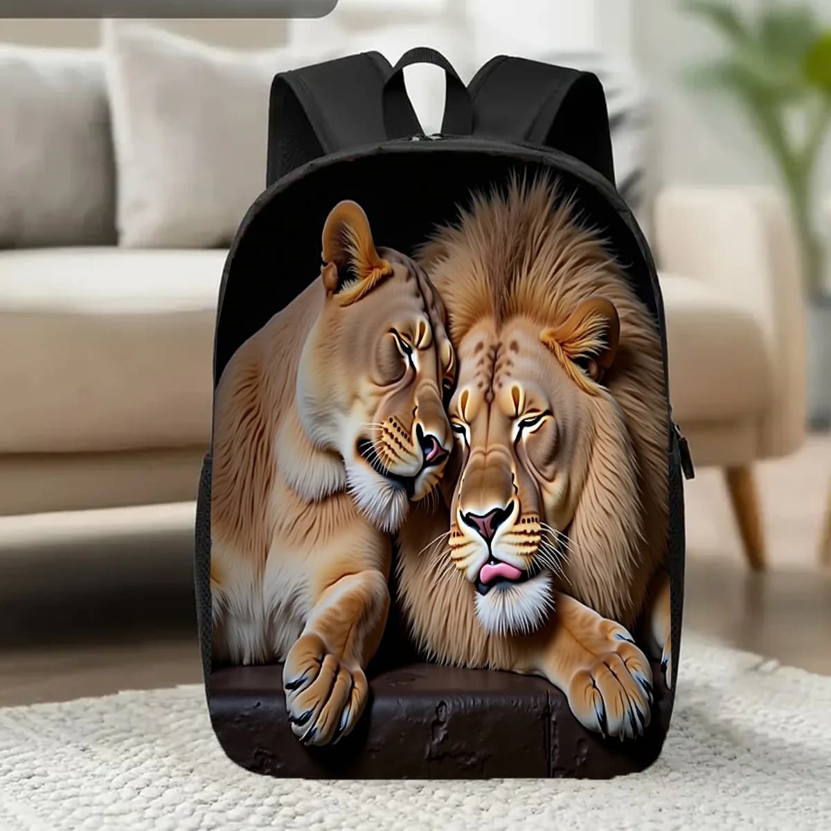 17 inch casual laptop backpack with lion print, large capacity, with pocket for bottle - lightweight and durable school backpack