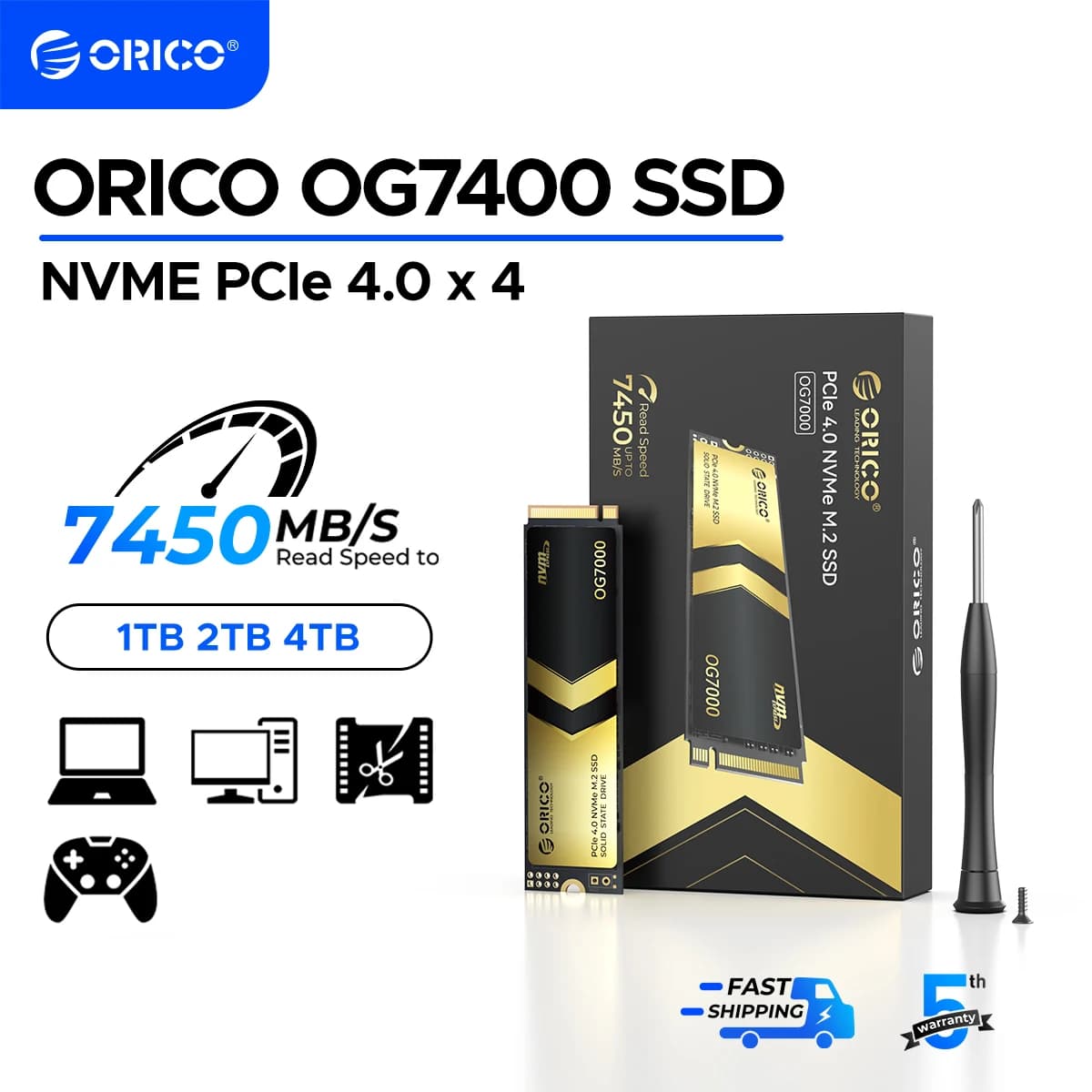 ORICO OG7000 SSD NVMe PCIe Gen4 da 1 TB, fino a 6600 MB/s, controller a 8 canali, soluzione termica al grafene, ideale per l'editazione video 4K