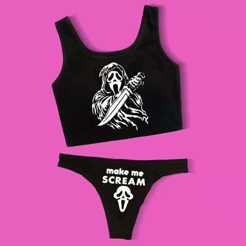 Costume da bagno sexy gotico donna 2025 scheletro lettera stampa gilet sportivo perizoma costume da bagno punk diviso