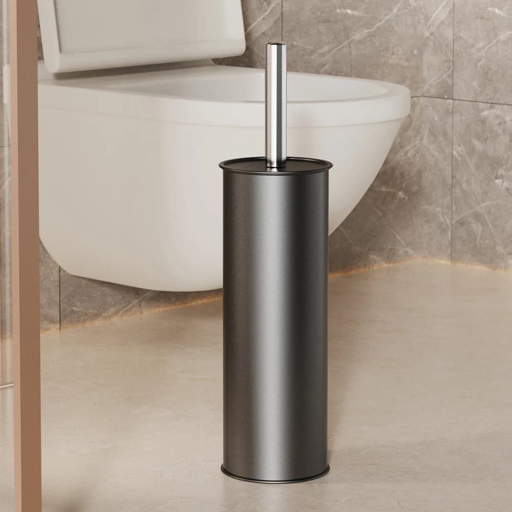 Black Toilet Brush With Support, Long Handle WC Brush for Bathroom, WC Deep Cleaner