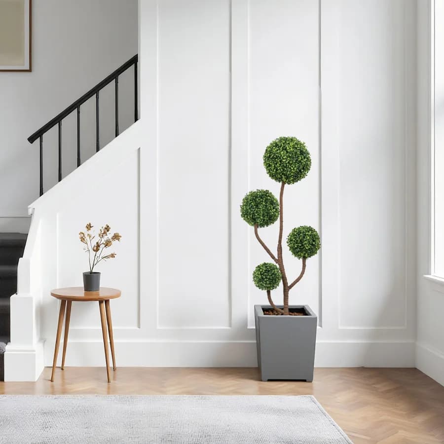 Decorazione per interni ed esterni, patio, veranda, giardino: albero topiario artificiale di bosso alto 1,2 m, pianta verde finta in vaso, fogliame realistico