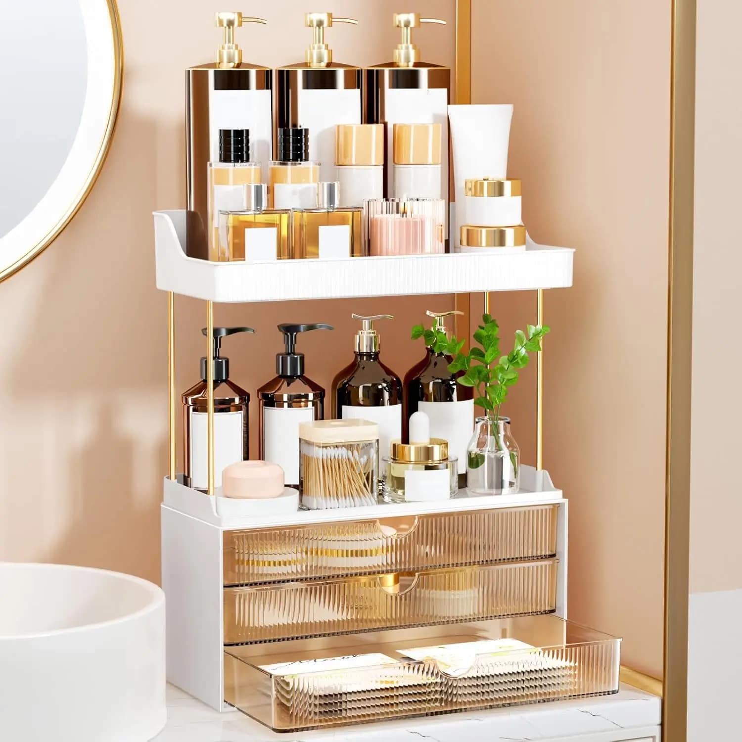 Organizer for 5 Level Tricks with 3 Drawers, Versatile Bathroom Container for Cosmetics and Office Articles