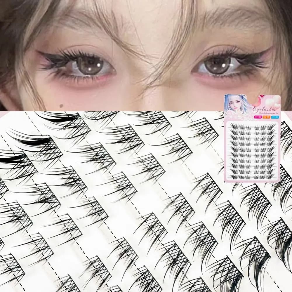 Ciglia Finte 3D Effetto Occhio di Gatto, Extension Ciglia Stile Manga, Ciglia Finte Effetto Volpe, Extension Ciglia Individuali Effetto Wispy Curvatura C per Extension Ciglia
