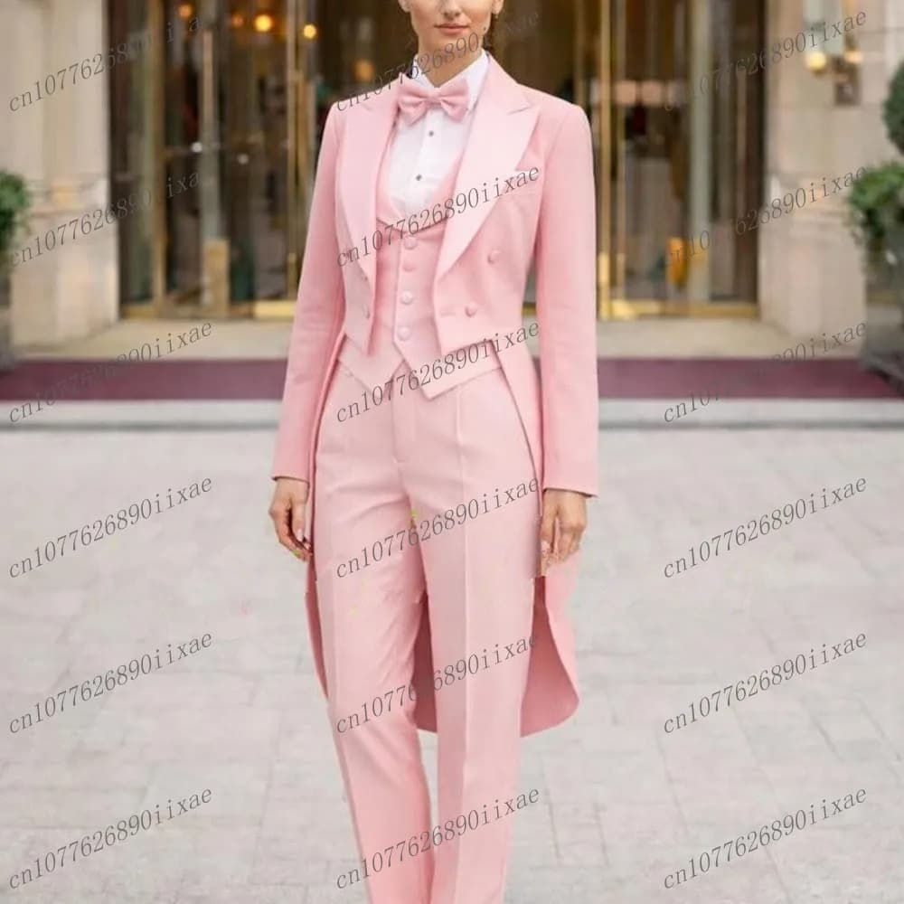 Completo Rosa Lungo da Donna: Blazer, Gilet e Pantaloni - Set Formale 3 Pezzi per Ufficio, Cerimonie e Feste