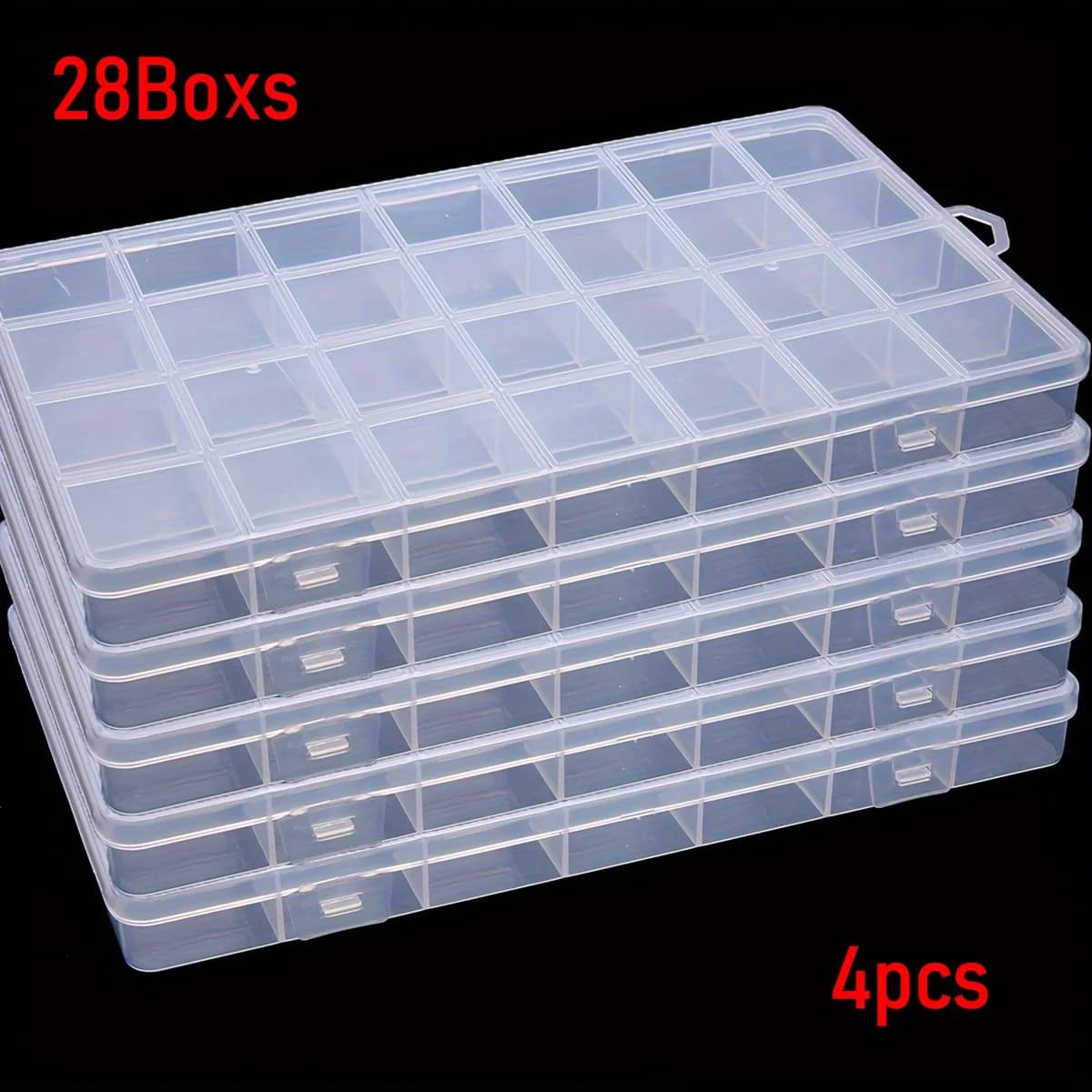 Set di 4 Organizzatori con 28 Scomparti, Scatole in Plastica con Divisori per Gioielli, Artigianato, Attrezzatura da Pesca e Conservazione di Piccoli Oggetti
