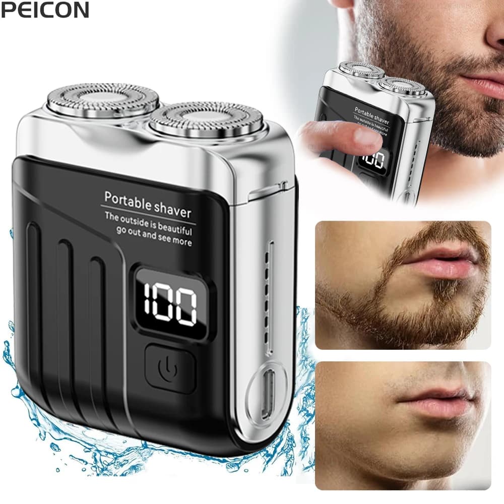 Men's portable electric shaver Mini electric shaver Barba Trimmer men's rechargeable beard machine Double blade shaving shaver
