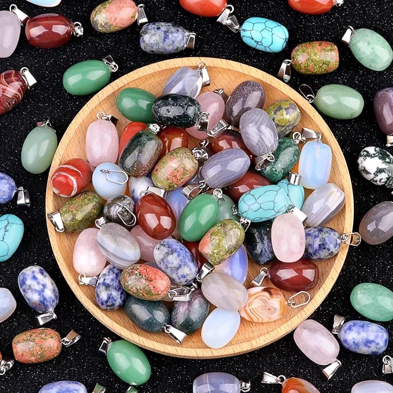 1 pz Ciondolo in Pietra Naturale 13x18mm, Charm a Tamburo Lucidato in Agata Ametista per Collane e Accessori Fai da Te