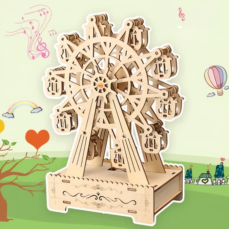 Puzzle 3D in Legno Ruota Panoramica Girevole, Modellino Musicale a Ottava, Kit di Montaggio Fai-da-Te, Giocattolo Regalo per Bambini e Adulti