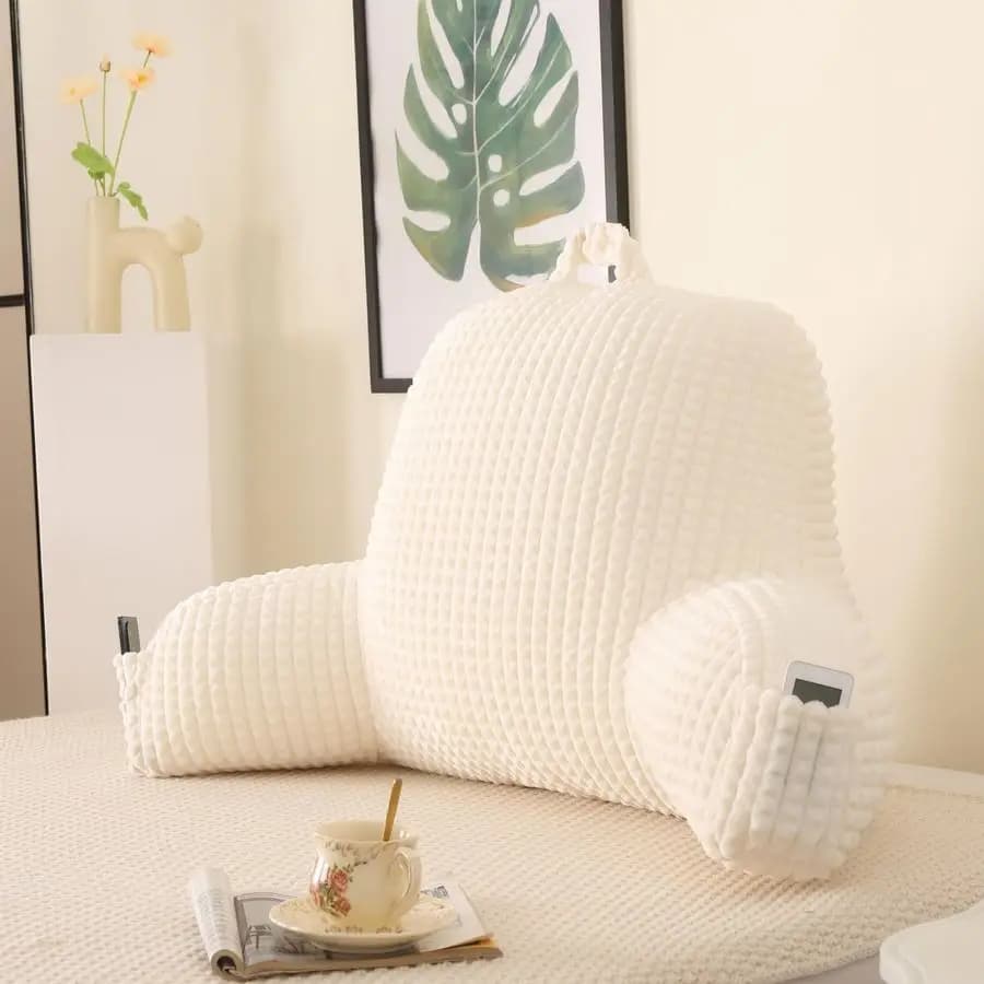 Seat cushion in bed, reading cushion with large backrest with armrest, back cushion for sitting on sofa, sofa and F