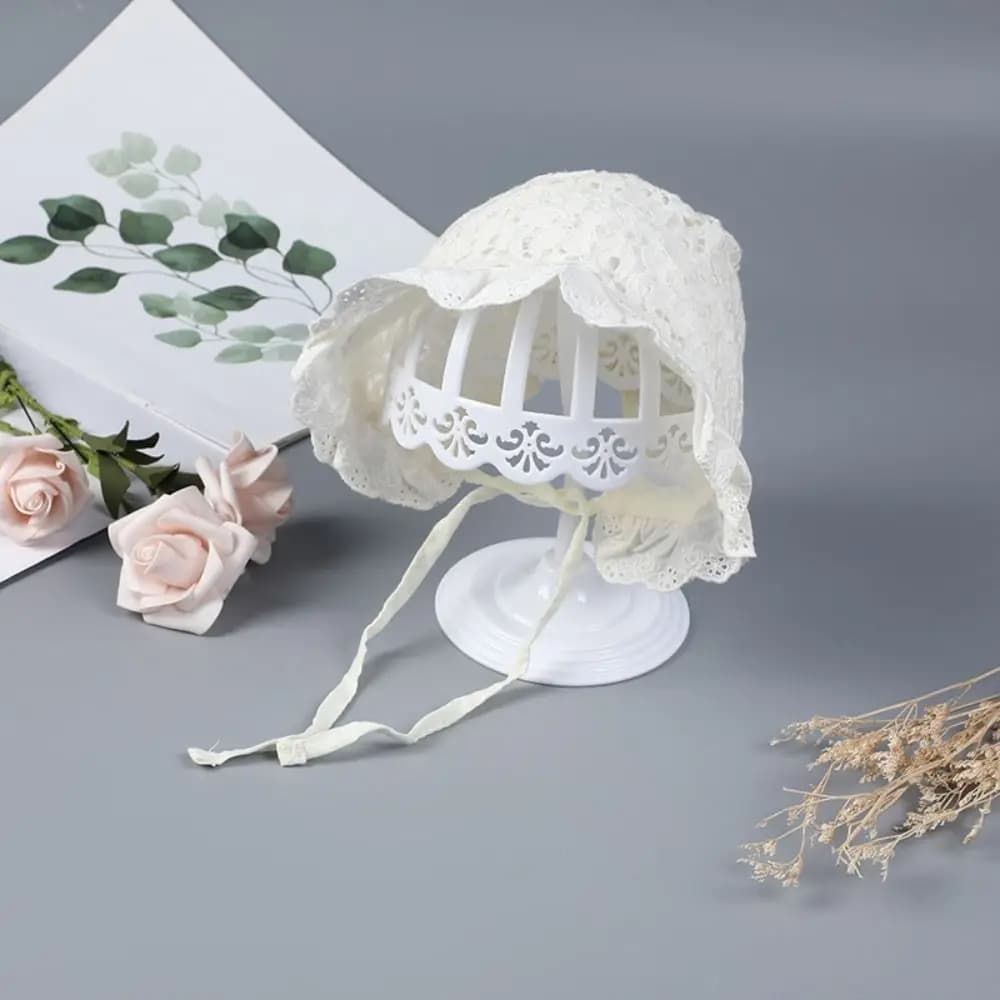 Nuovo Cappello da Principessa per Neonata in Pizzo con Fiori in Rete, Cappellino Traspirante con Ampia Tesa