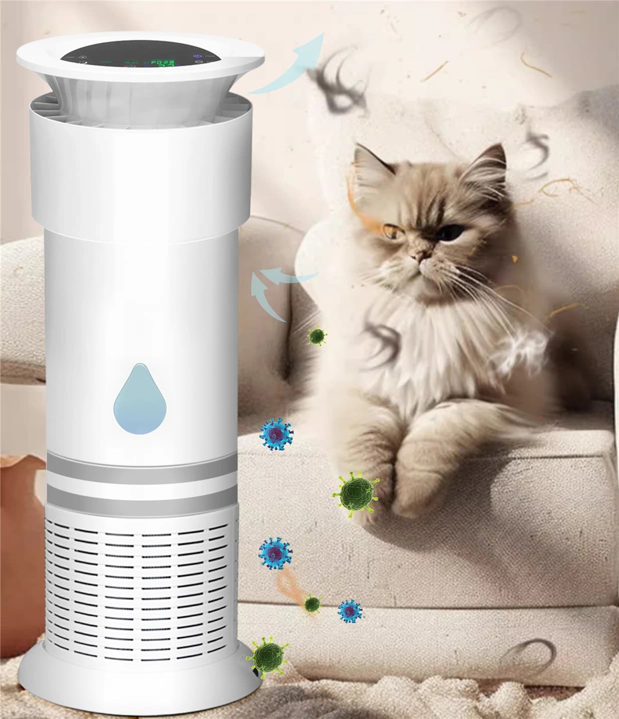 Purificatore d'Aria Portatile con Filtro HEPA, Aromaterapia, Ionizzatore Negativo per Uso Domestico e Alberghiero, Efficace contro Fumo e Odori di Animali