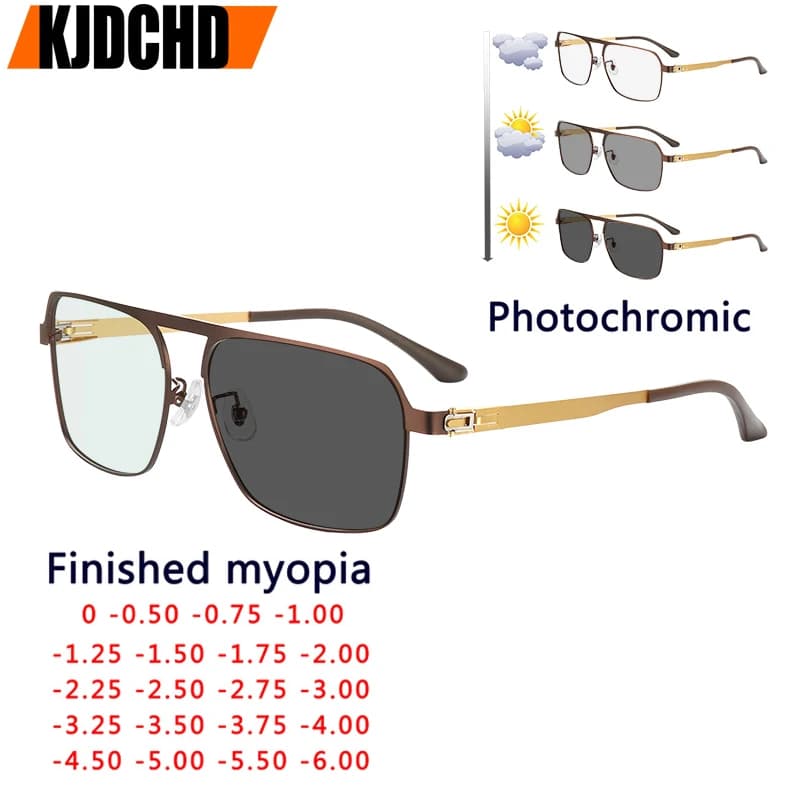 Titanium Alloy Glasses Frame Photochromism Finished Myopia Eyeglasses Men Women with Sunglasses gray prescription Myopia Eyewear