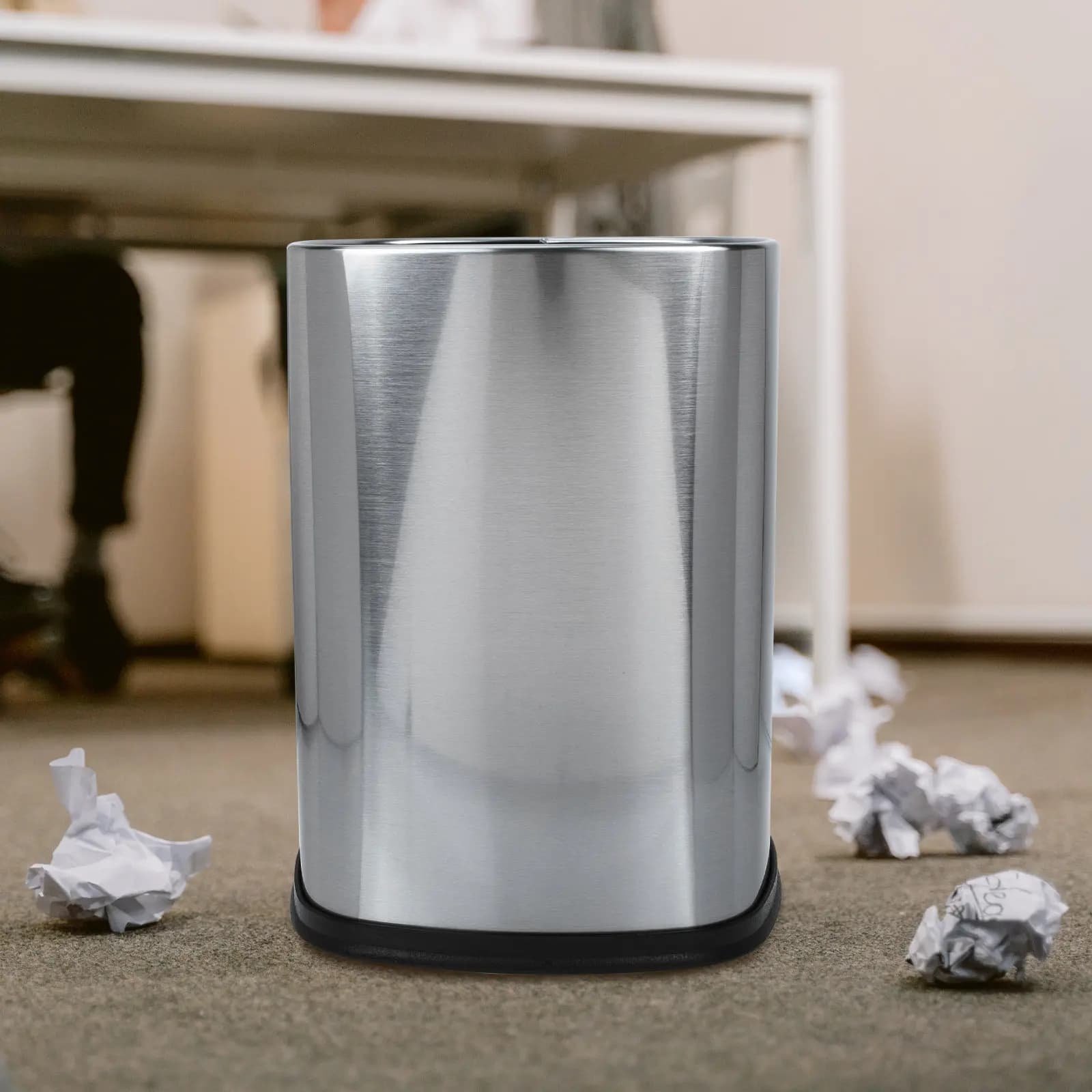 Cestino per Rifiuti in Acciaio Inossidabile a Doppio Strato Senza Coperchio, Design Industriale Compatto, Base Antiscivolo Rinforzata per Casa