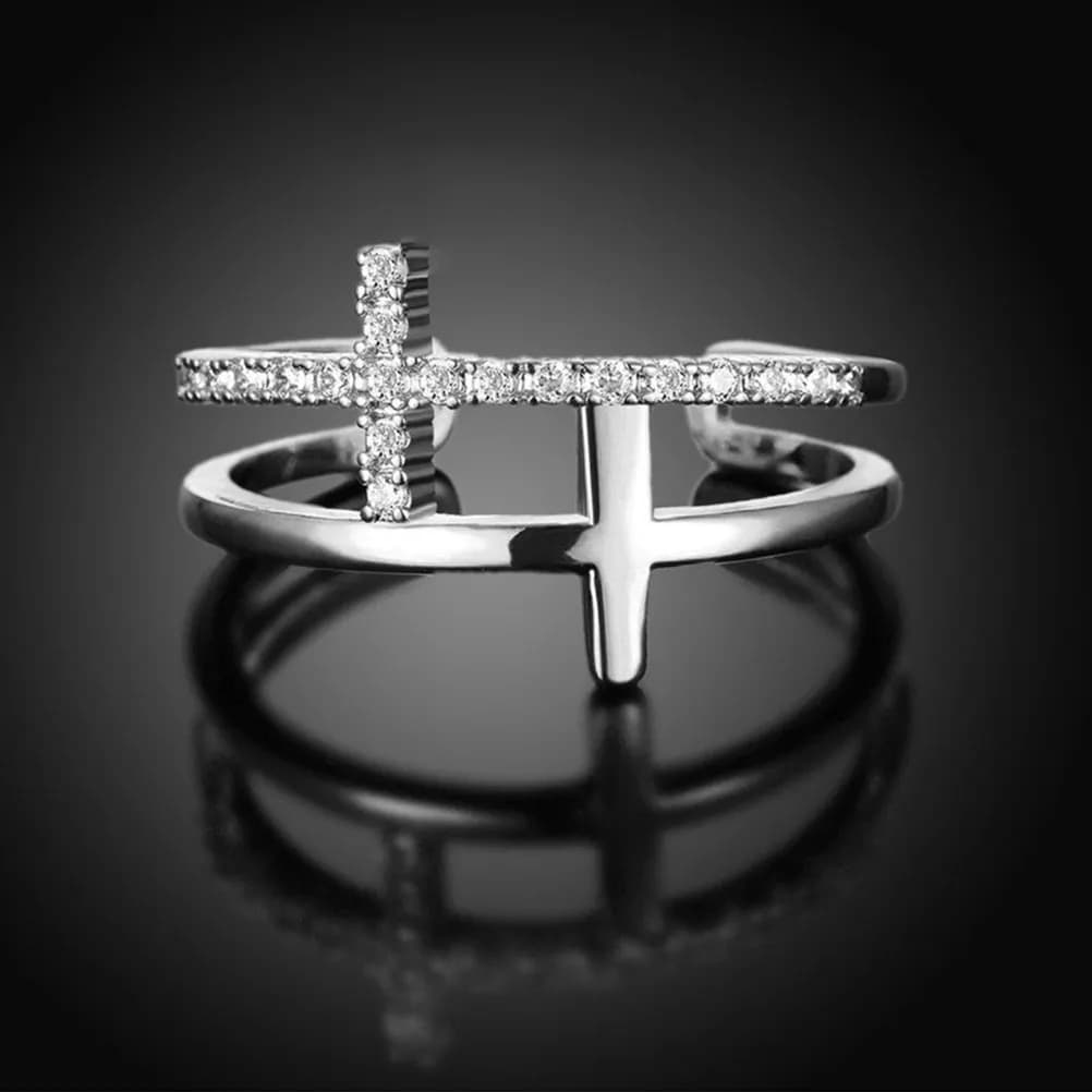 Adjustable Cross Ring Rhinestone Bling Design Stylish Christian Jewelry for Women Gothic Aesthetic Statement Ring Gift for Mom