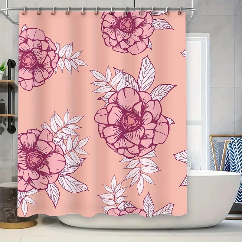 Tenda da doccia floreale rosa e bianca Decorazione da bagno impermeabile Decorazione per la casa in stile semplice