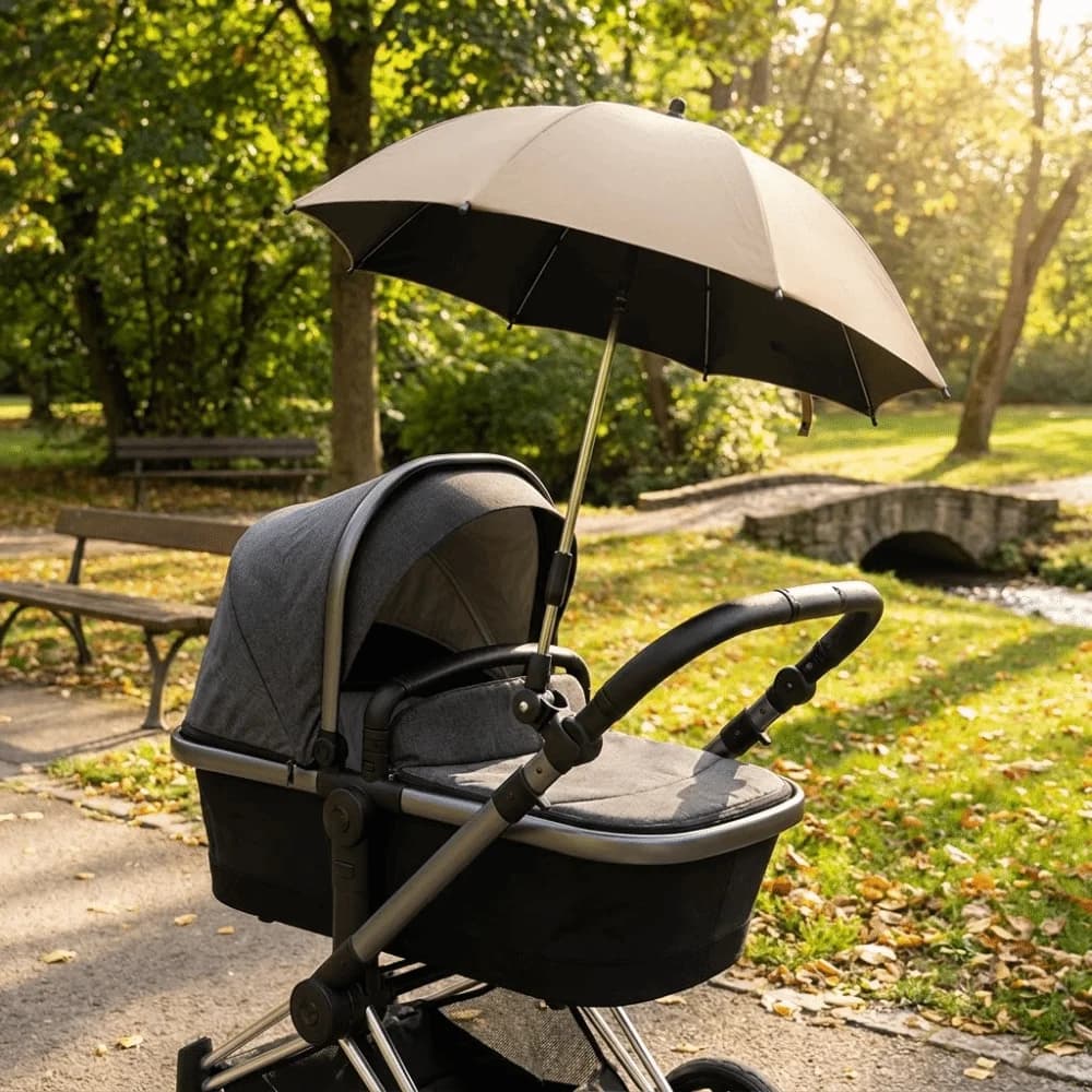 Ombrello Regolabile con Protezione UV, Design 2-in-1, Copertura a 360 Gradi per Passeggino con Morsetto Universale
