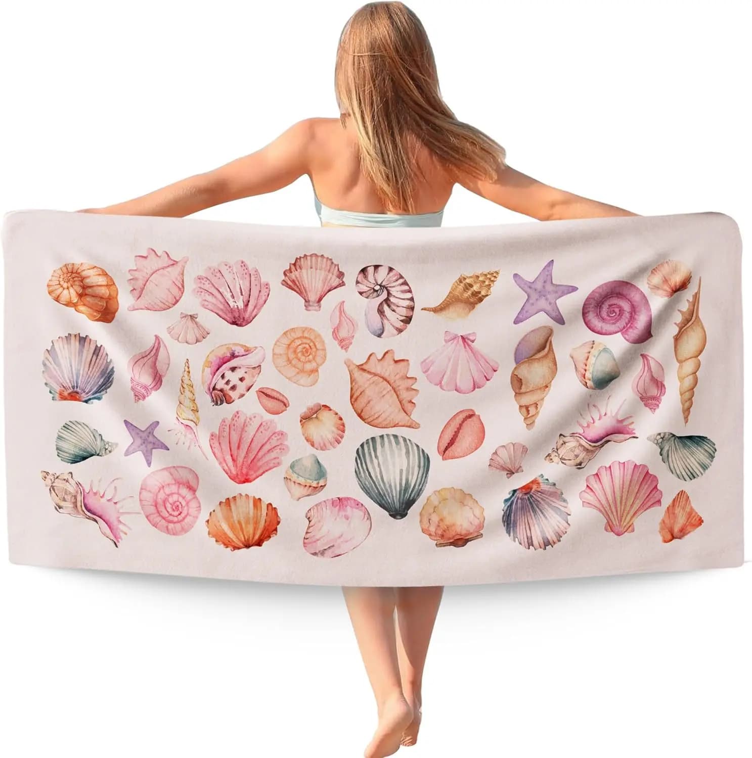 Teli da Mare Oversize a Tema Conchiglie Pastello Costiero, Regali per Donne e Ragazze, Asciugatura Rapida, Anti-Sabbia, Ideali per Viaggi e Mare