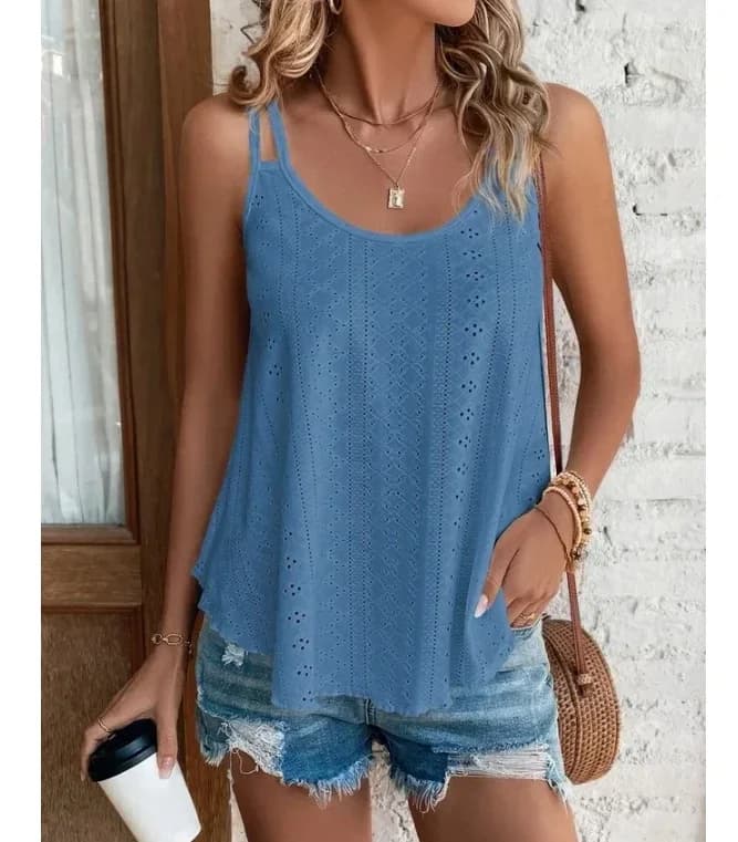 2025 Women's Casual Simple Bohemian Vest Women's Hollow Top Pullover New Summer Casual Beach Shirt Clothing