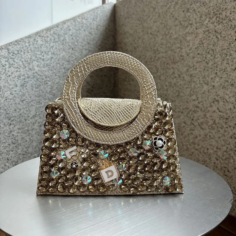 2025 Luxury Snake print Women Round Handle Diamond Handbags Fashion Designer Rhinestone Serpentine Evening Bag Shoulder Bag