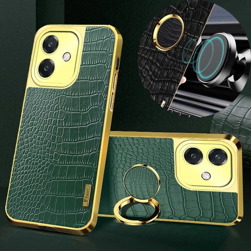 Crocodile PU Leather Silicone Case For OPPO A40m A18 A3x A38 A5 Pro 4G 5G Shockproof Magnetic Ring Holder Soft Cover Phone Cases