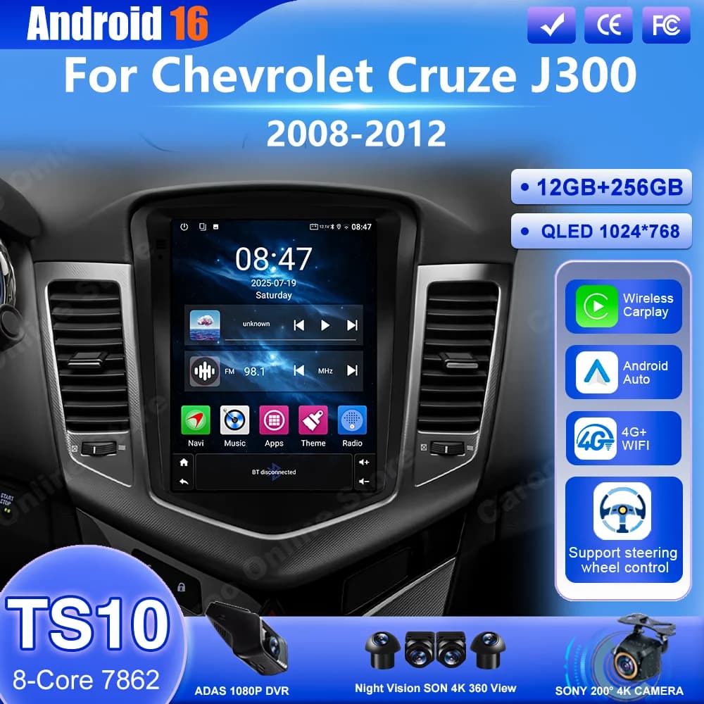 Android 16 Autoradio Stereo For Chevrolet Cruze J300 2008 2009 2010 2011 2012 Auto GPS Multimedia Reader NO 2Din DVD Carplay BT