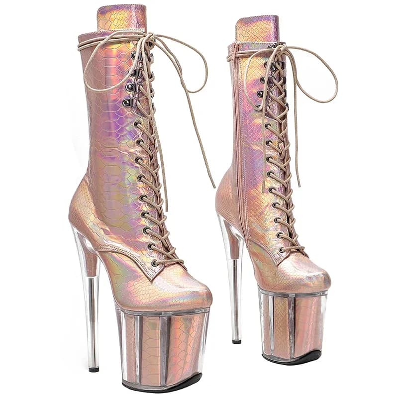 Leecabe 20CM/8inches holographic Snake Trendy fashion High Heel platform stripper heel Pole Dance boots