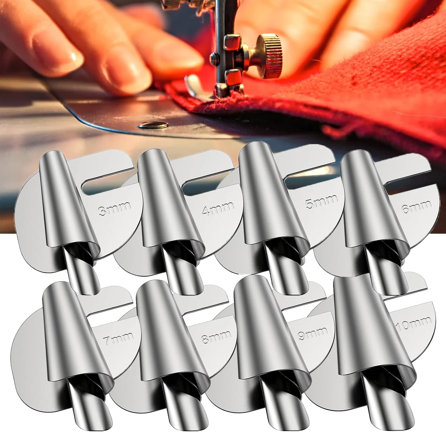 4 Pcs piedino per Kit di orli arrotolati per cucire universali per macchina da cucire (3mm-6mm,7mm-10mm), attacco per cucitura del piede del martello con orlo arrotolato