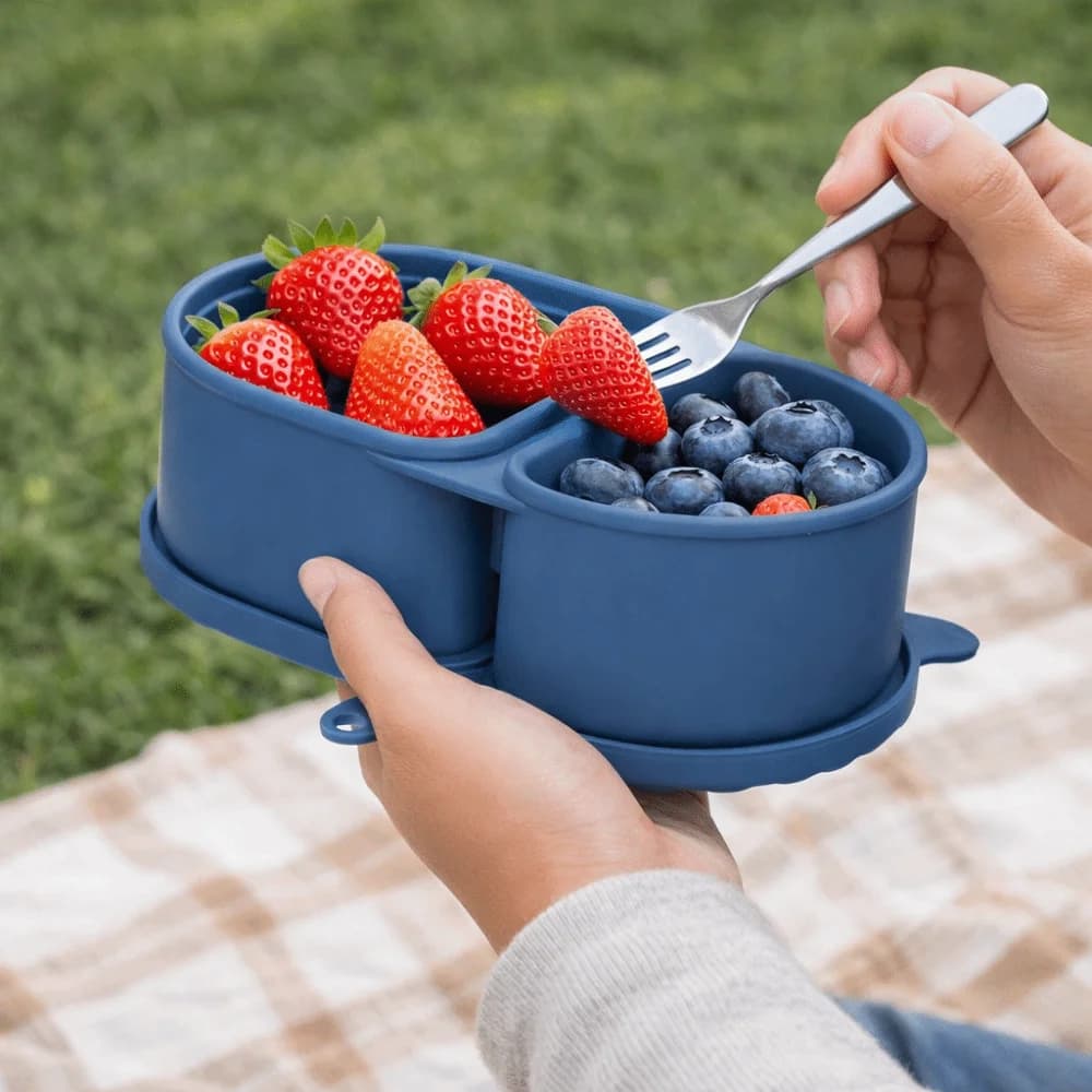 Portapranzo in silicone per uso alimentare Contenitori per snack riutilizzabili a doppio scomparto A prova di perdite con coperchio Contenitore per alimenti Lavoratori d'ufficio