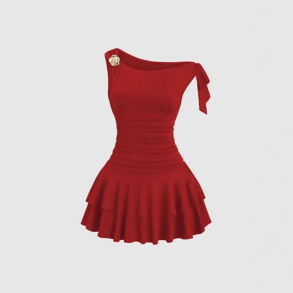 Fashionable Knitted Short Skirt with Hanging Neck Design Slimming Waist Pleats Midi Skirt Women's Summer Dress Slim Fit Style