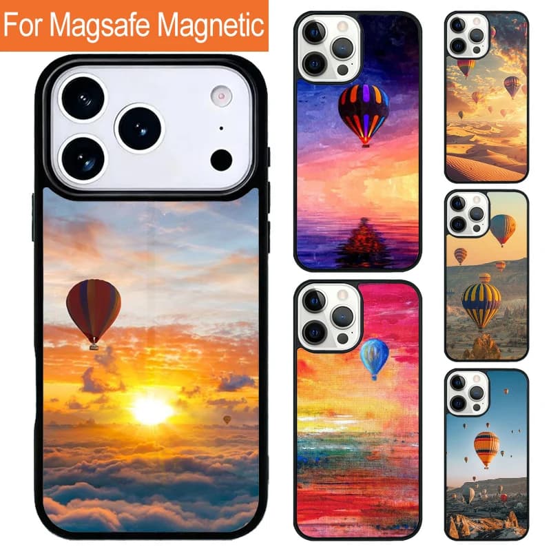 Custodia Magnetica Wireless per iPhone con Design Palloncino Tramonto, Compatibile con Magsafe, per iPhone 17 Pro 16 15 13 12 11 Pro Max Air 14 Plus