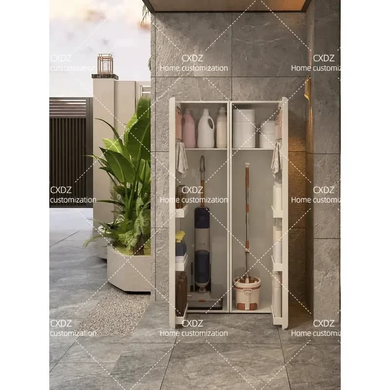 Household Balcony Storage Cabinet Outdoor Cleaning Tool Organizer Vacuum Cleaner Holder Living Room Space Saving Shelf Unit
