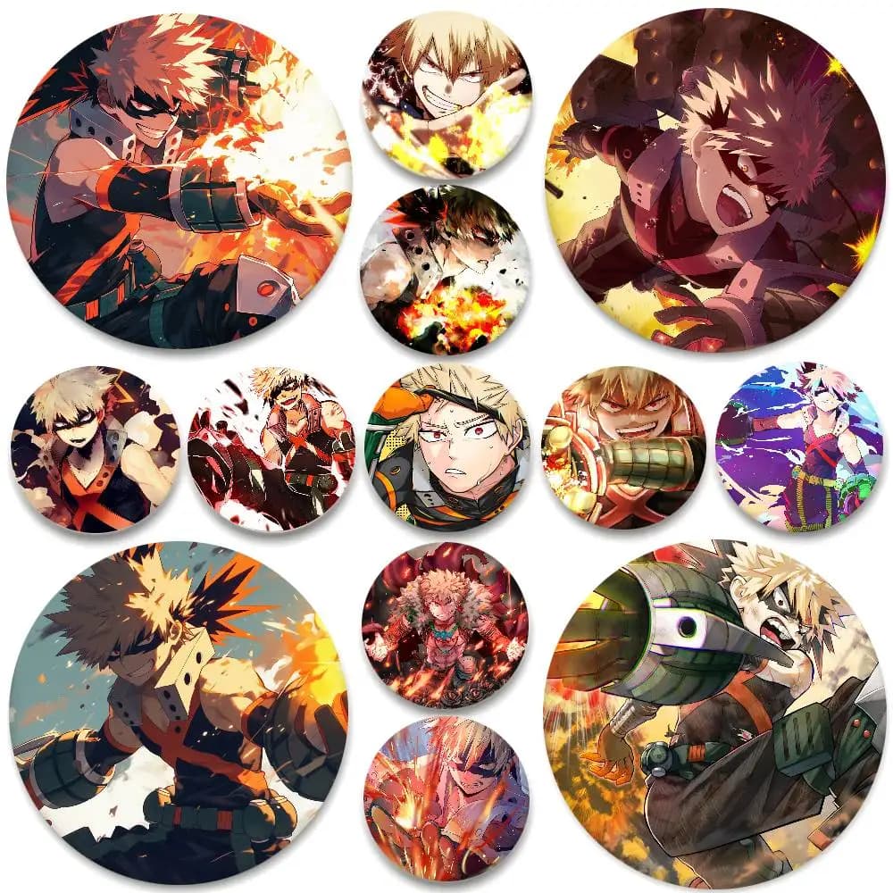Anime My Hero Academia Bakugou Katsuki Badges Round Badge Tinplate Coin Brooch Clothing Backpack Accessories Lapel Pin