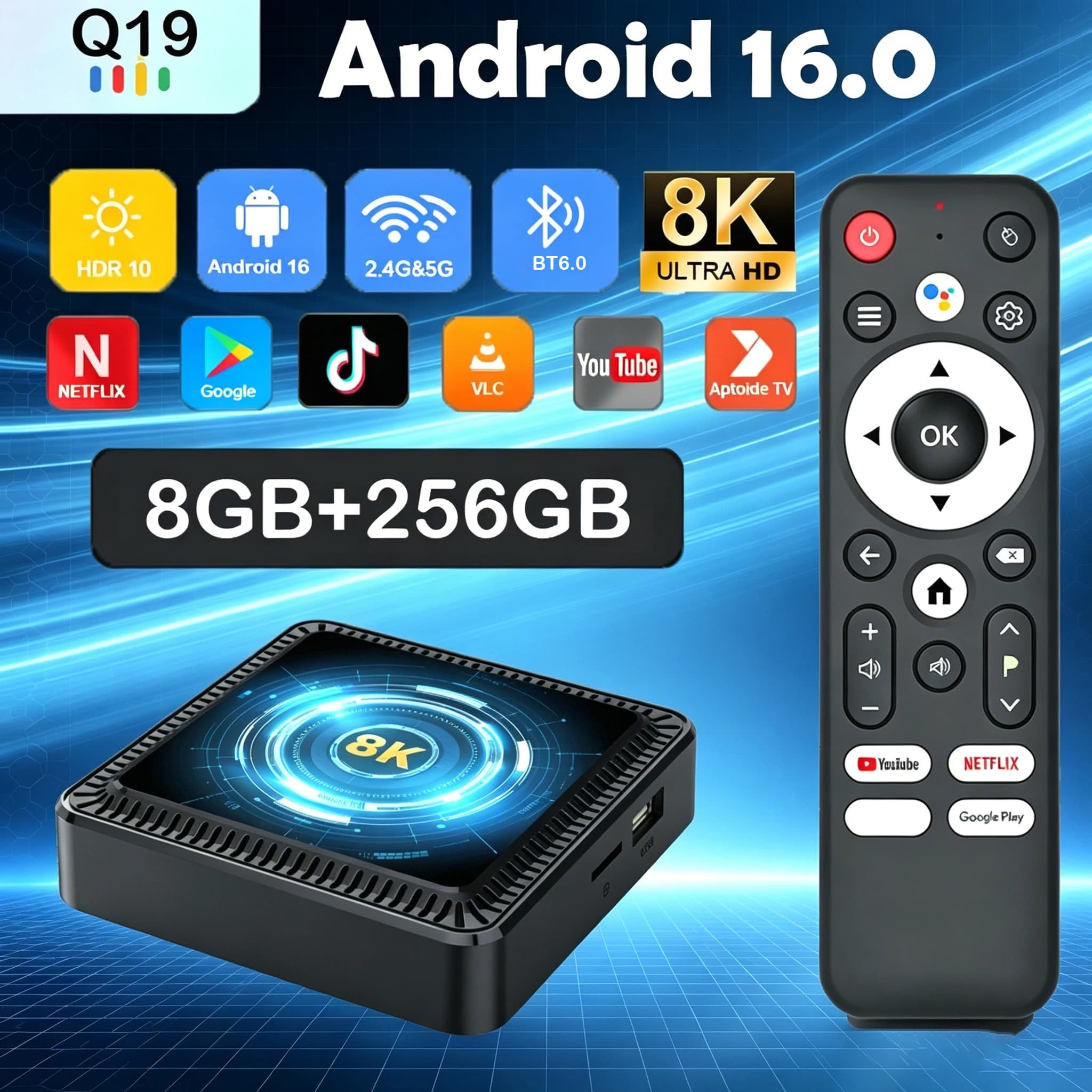 Smart TV Box Android 16 Allwinner H618 Quad Core 8GB RAM 256GB ROM 8K Ultra HD Bluetooth 6.0 Google Voice Assistant Set Top Box