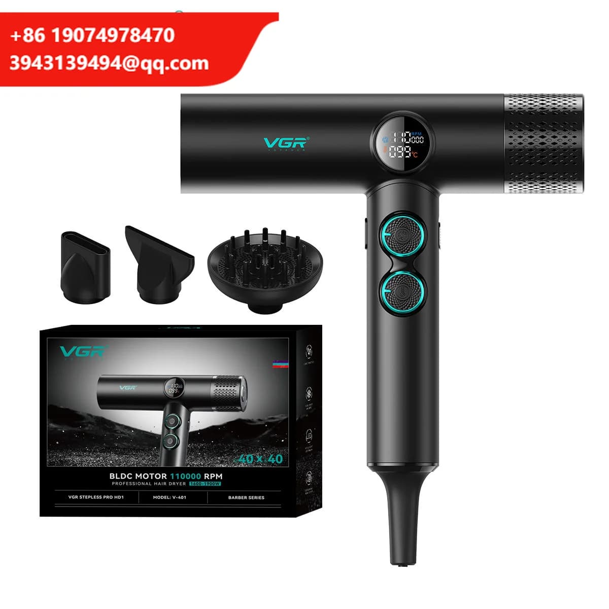 Set Professionale Originale Vgr Pro 4 in 1 per Barbiere: Tagliacapelli, Regolabarba e Asciugacapelli ad Alta Velocità