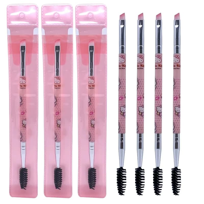 Hello Kitty Sanrio makeup brush, double head brush for eyebrows and dust, mascara brush, fold, tool for applying fake eyelashes.