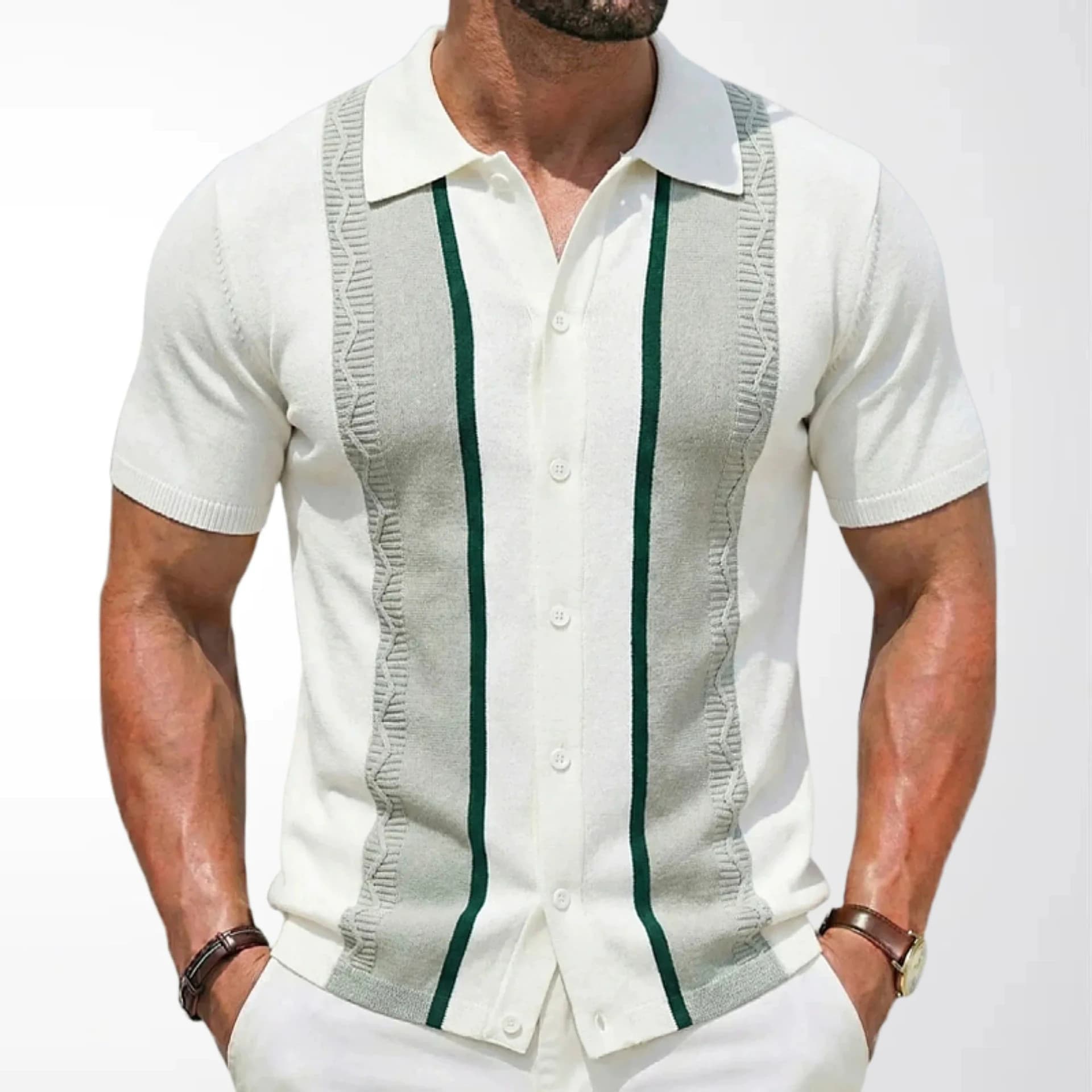 Men's Luxury Fashion Summer New Collection Men's Knitted Shirt Flip Collar Hoodie Casual Striped Polo Shirt Coat Top
