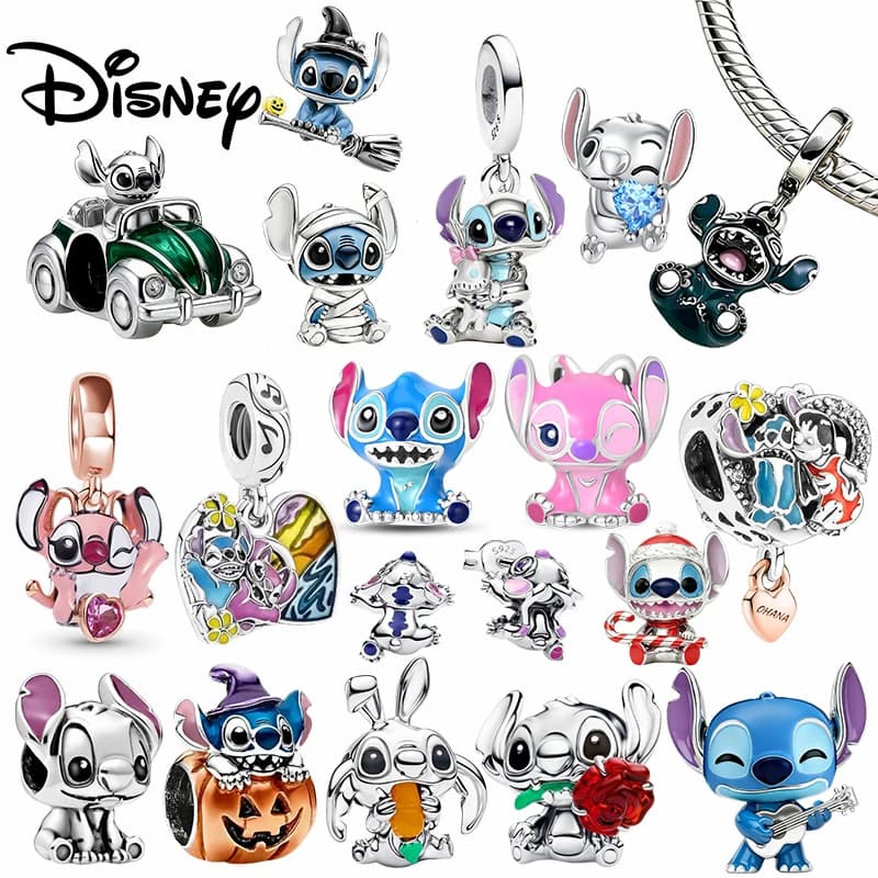 925 Silver Pendants of the Disney Lilo & Stitch Series, Suitable for Necklaces and Bracelets, Birthday Party Gifts and Festivals, Fine Jewels for Women