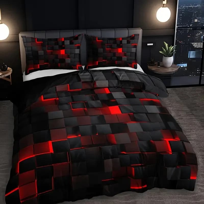Set Copripiumino Serie Griglia Astratta con Stampa Digitale, Morbido Copripiumino in Piuma per Camera da Letto e Stanza degli Ospiti