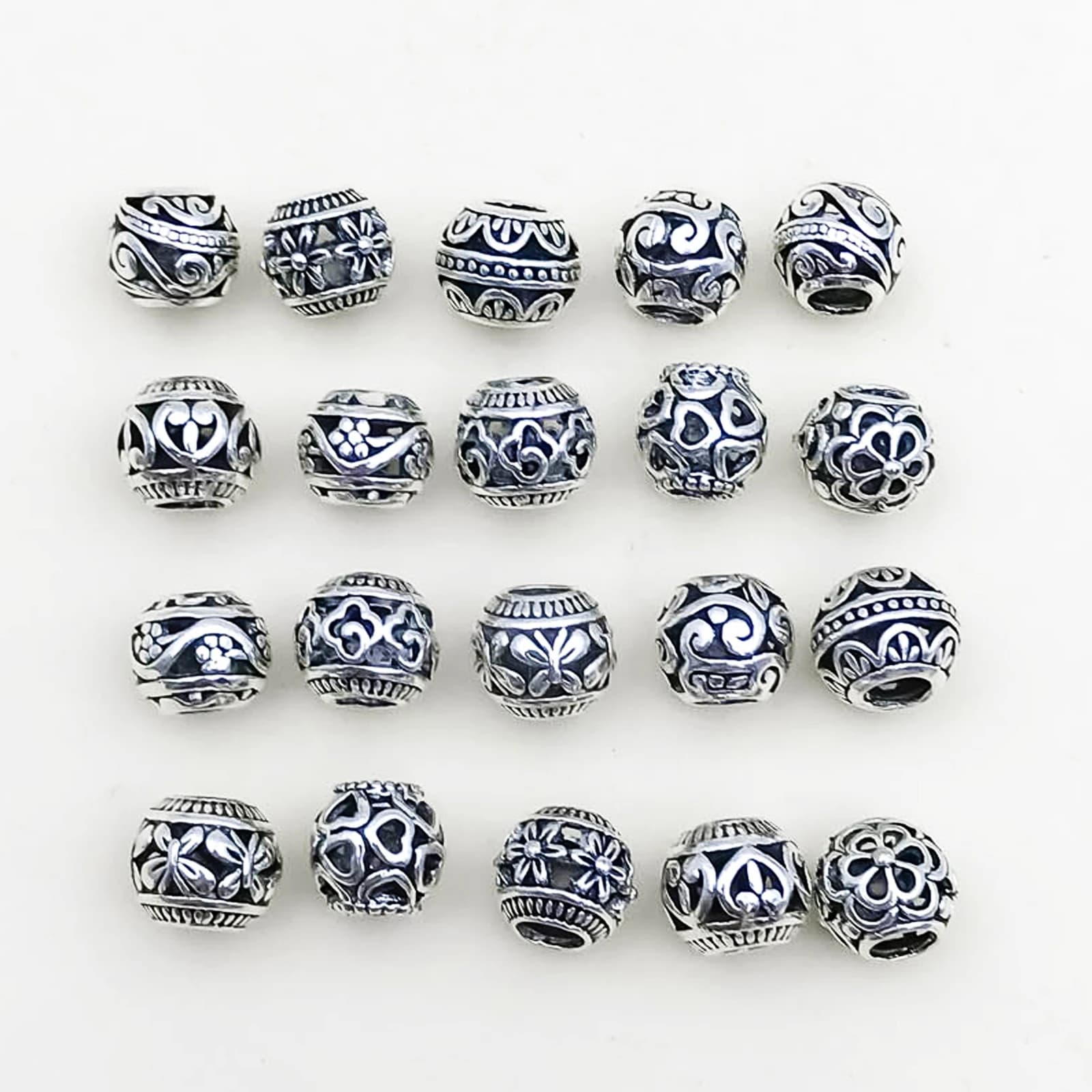 20pcs/Set Antique Silver Round Large Hole Beads Tibetan Silver Spacer Beads, For DIY Bracelet Necklace Accessories