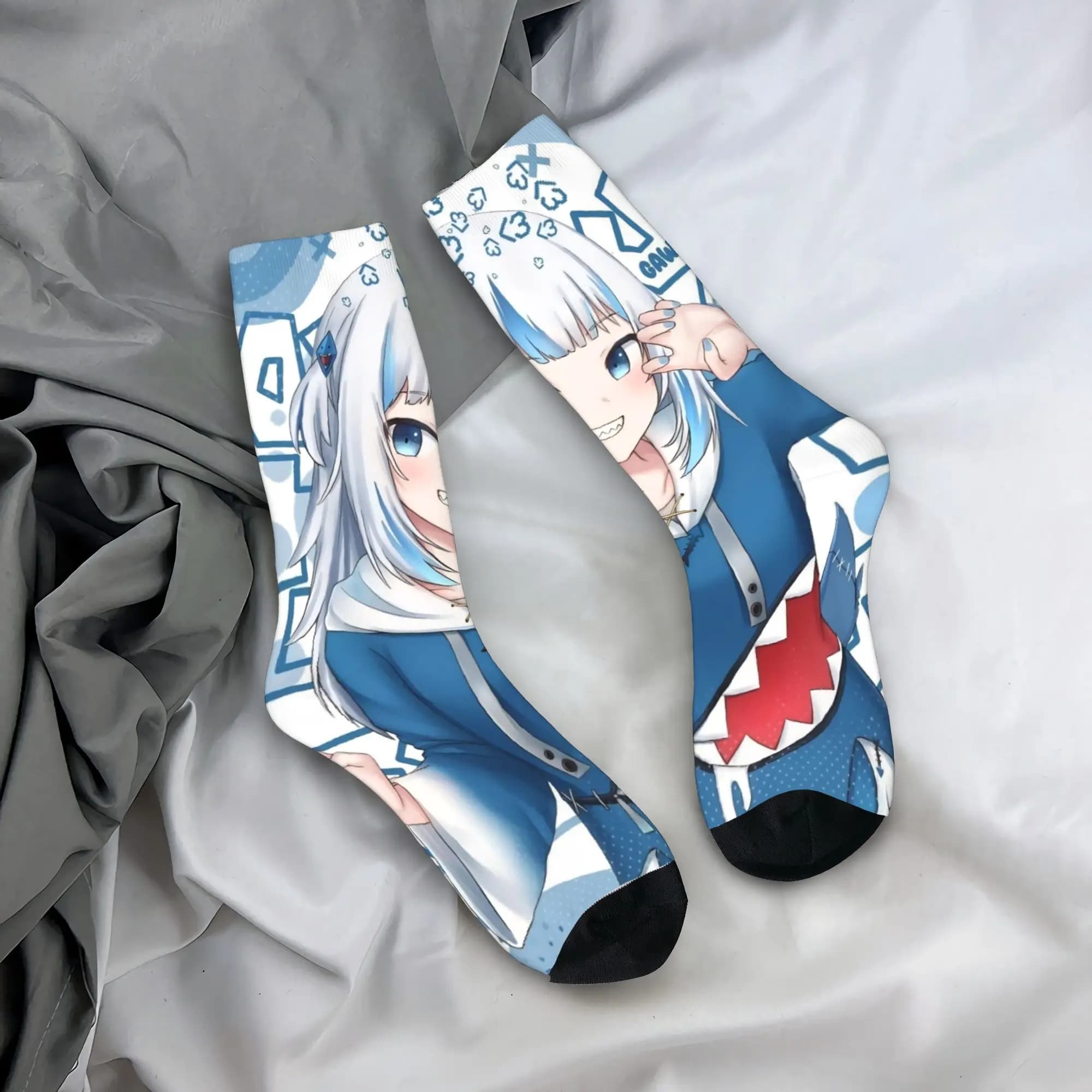 Gawr Gura Kimono Saba Sameko Socks Mid Socks Soft Men Socks Non-slip Socks with Outdoor Graphics Autumn Gift
